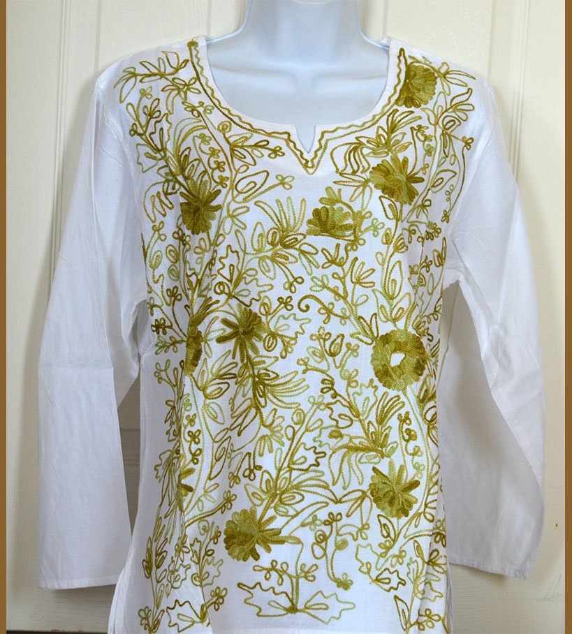 Embroidered White Cotton Tunic Top Kurti