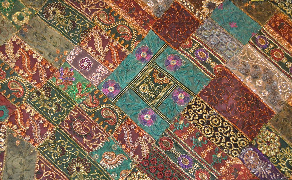 Hand Embroidered Antique Patches Sequin Work Wall Tapestry - Image 2