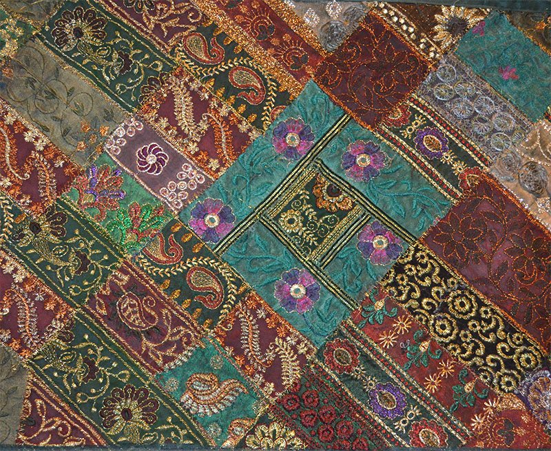 Hand Embroidered Antique Patches Sequin Work Wall Tapestry - Image 3