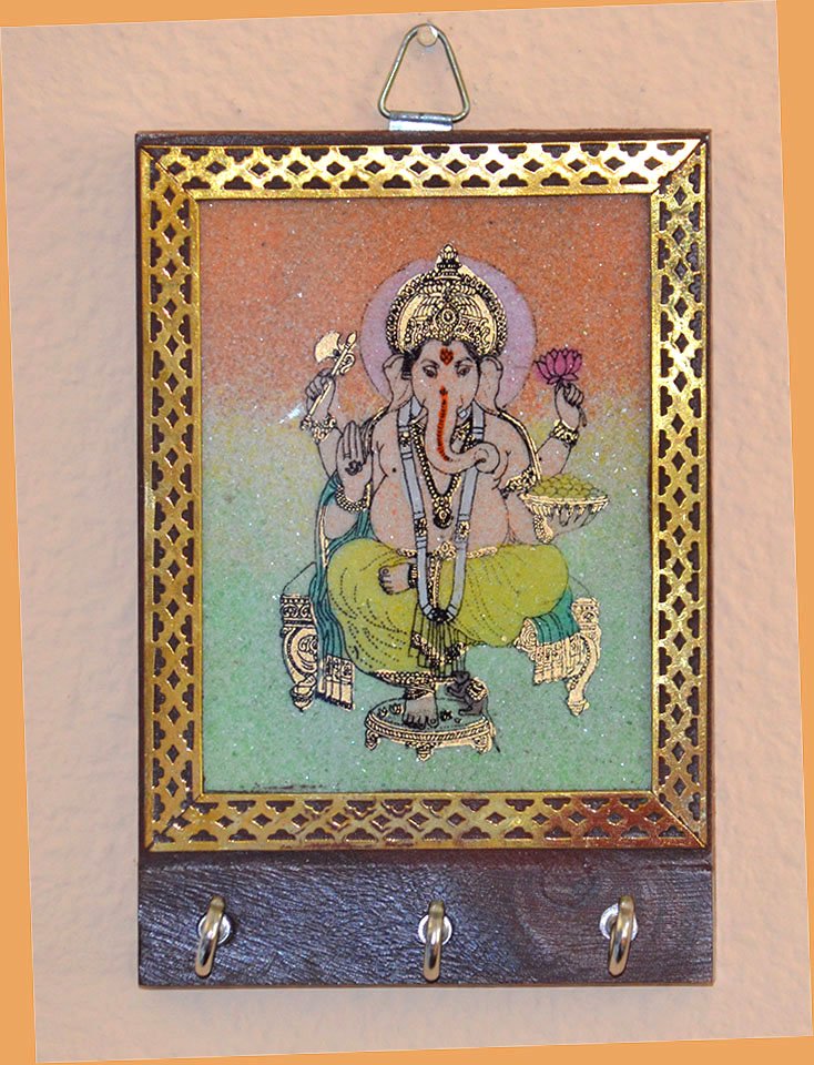 Gemstone Painting Wood Keychain, Keys Wall Holder with Three Hooks - Image 4
