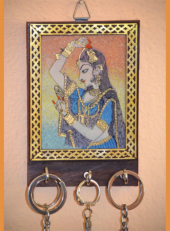 Gemstone Painting Wood Keychain, Keys Wall Holder with Three Hooks - Image 3