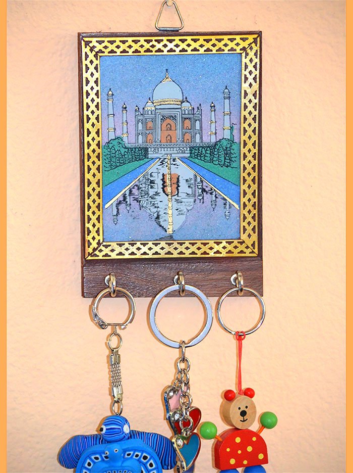 Gemstone Painting Wood Keychain, Keys Wall Holder with Three Hooks - Image 3