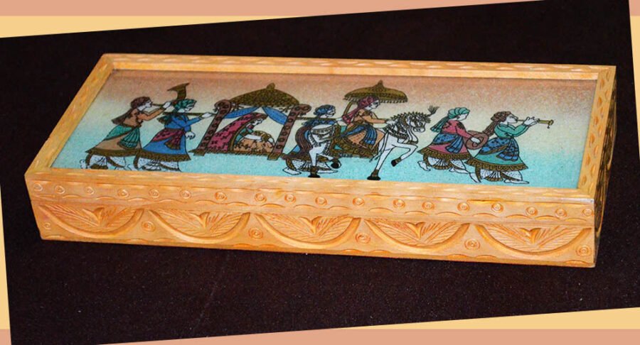 Designer Wood Gemstone Painting Jewelry Box