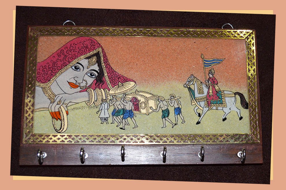 Gemstone painting wood key holder wall mounted key organizer