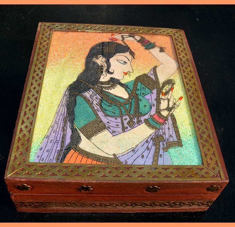 Wooden Jewelry Box with Gem Stone Painting -Medium