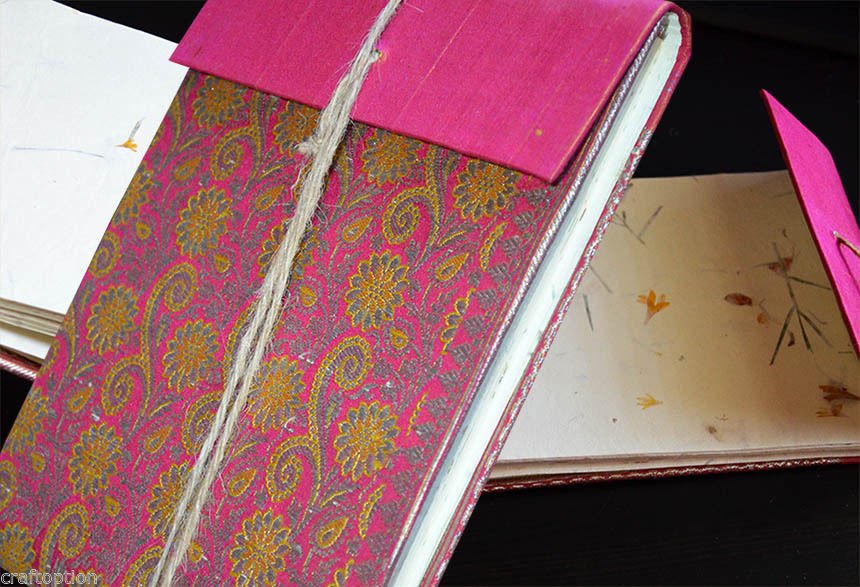 Magenta Yellow Brocade Cover Handmade Paper Journal Diary