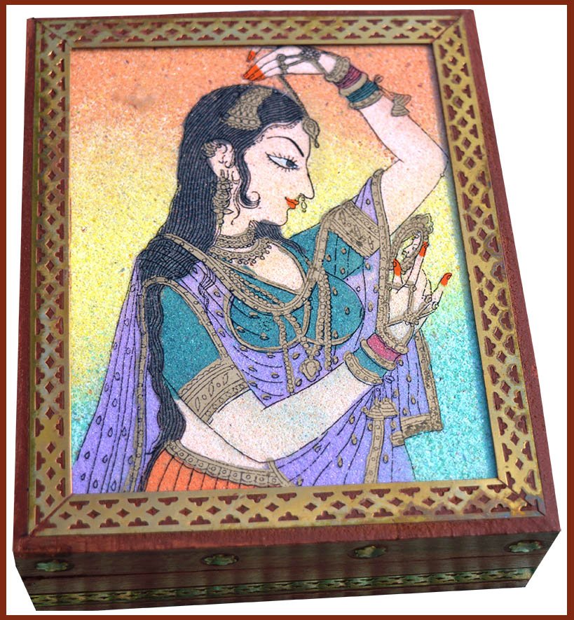 Wooden Jewelry Box with Gem Stone Painting