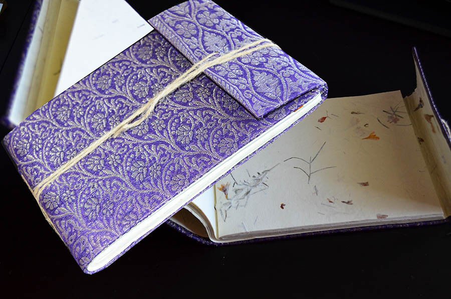Purple Brocade Cover Handmade Paper Journal Diary