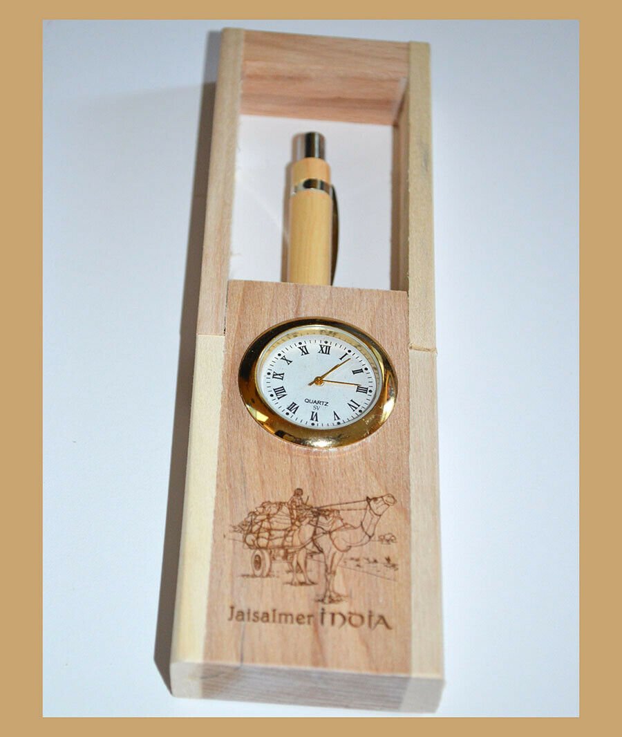 Engraved Pen Holder With Clock