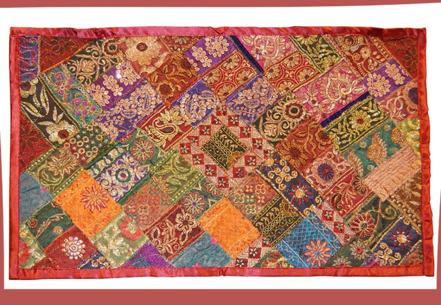Hand Embroidered Antique Patches Sequin Work Silk Wall Tapestry