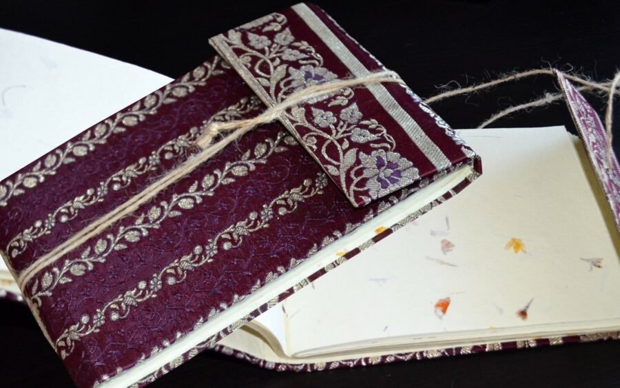 Burgundy Brocade Cover Handmade Paper Journal Diary
