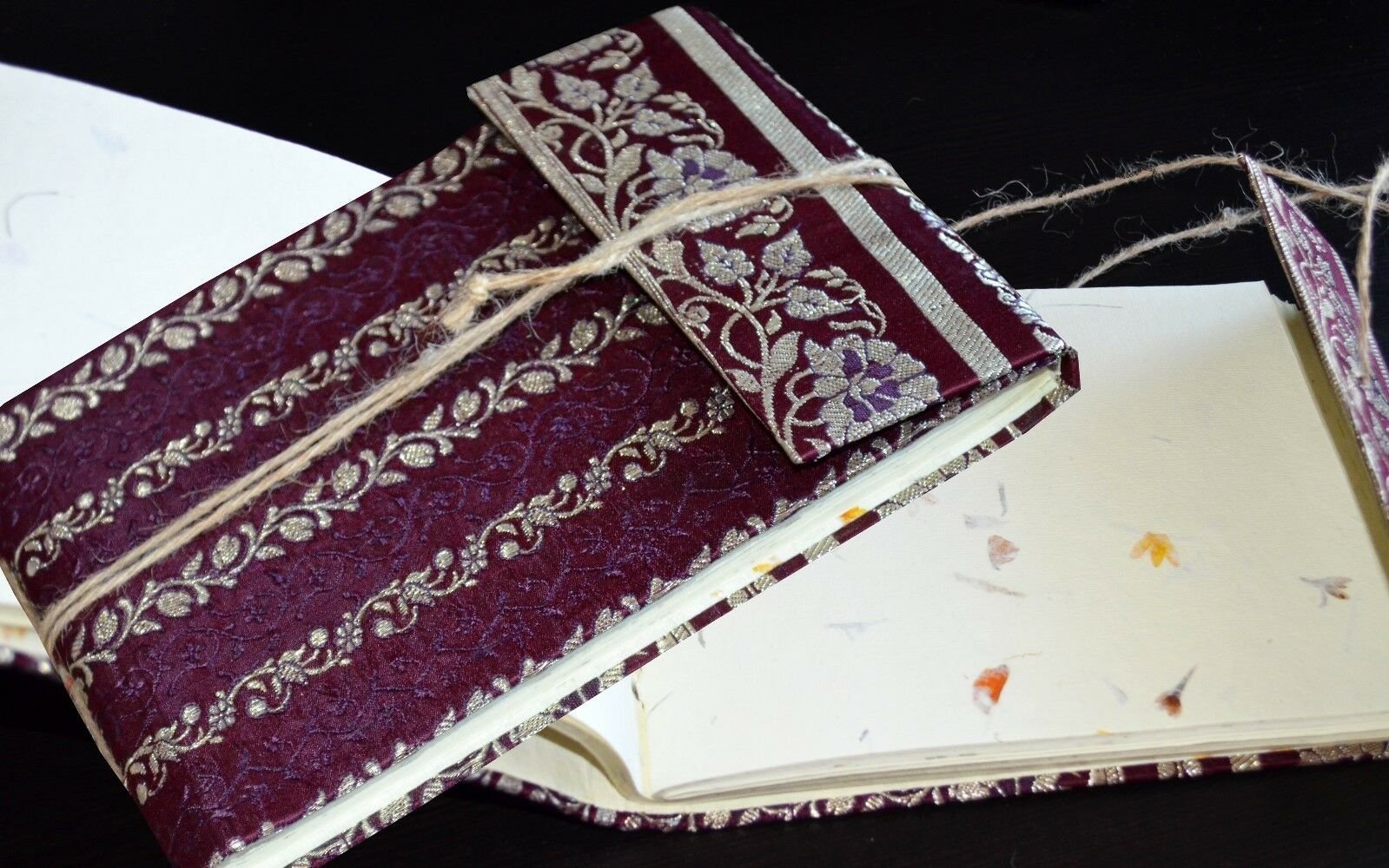 Burgundy Brocade Cover Handmade Paper Journal Diary
