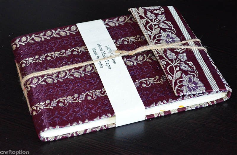 Burgundy Brocade Cover Handmade Paper Journal Diary - Image 4