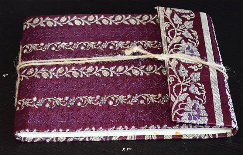 Burgundy Brocade Cover Handmade Paper Journal Diary - Image 2