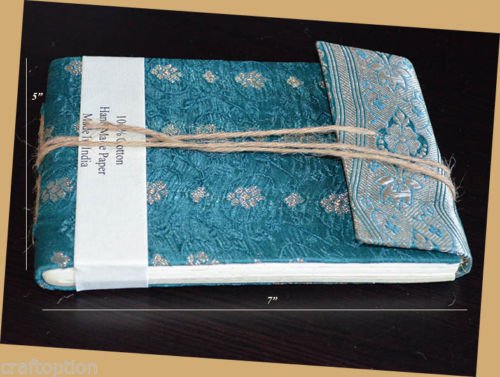 Teal Brocade Cover Handmade Paper Journal Diary