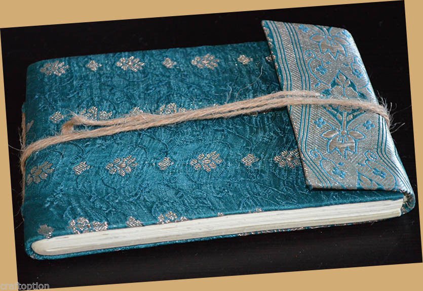 Teal Brocade Cover Handmade Paper Journal Diary - Image 3