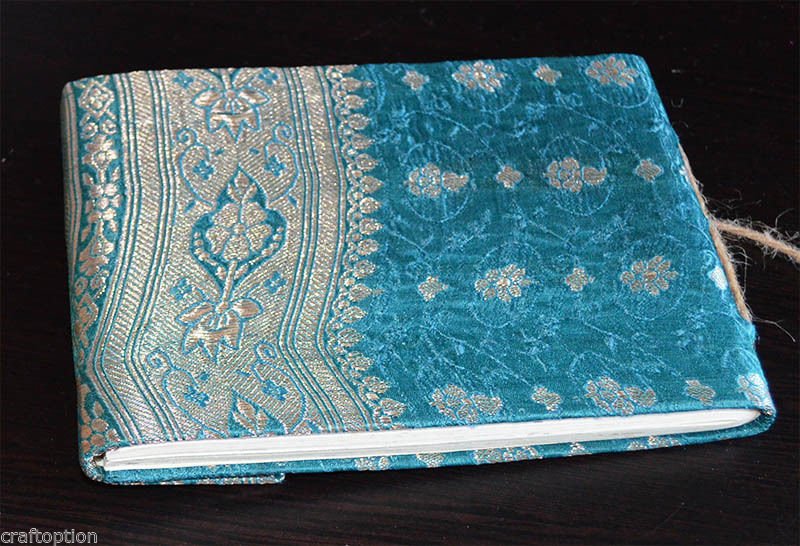 Teal Brocade Cover Handmade Paper Journal Diary - Image 5