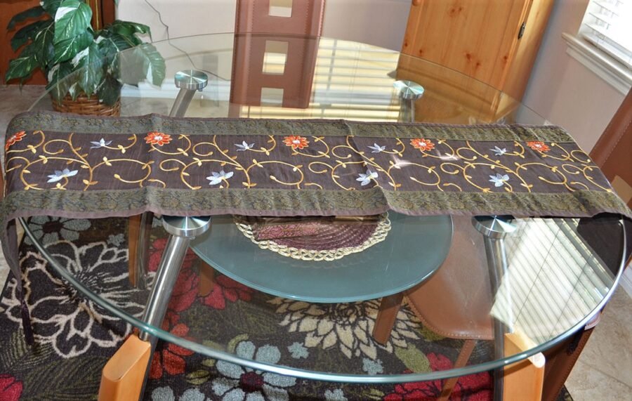 Brocade Border Embroidered Silk Runner