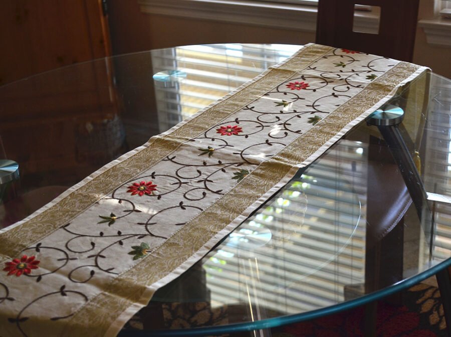 Brocade Border Embroidered Beige Silk Runner