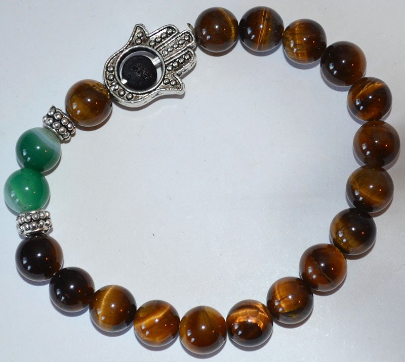 Tiger Eye Green Hakik Agate Gemstone Hamsa Bracelet