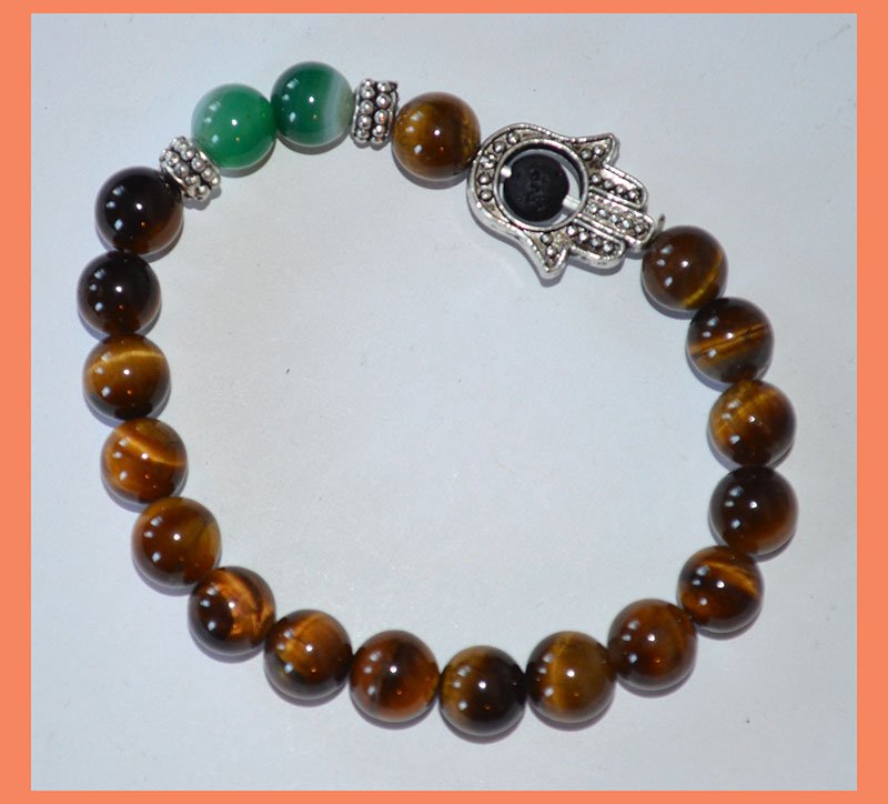 Tiger Eye Green Hakik Agate Gemstone Hamsa Bracelet - Image 2