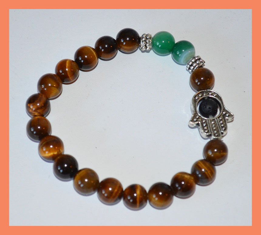 Tiger Eye Green Hakik Agate Gemstone Hamsa Bracelet - Image 3