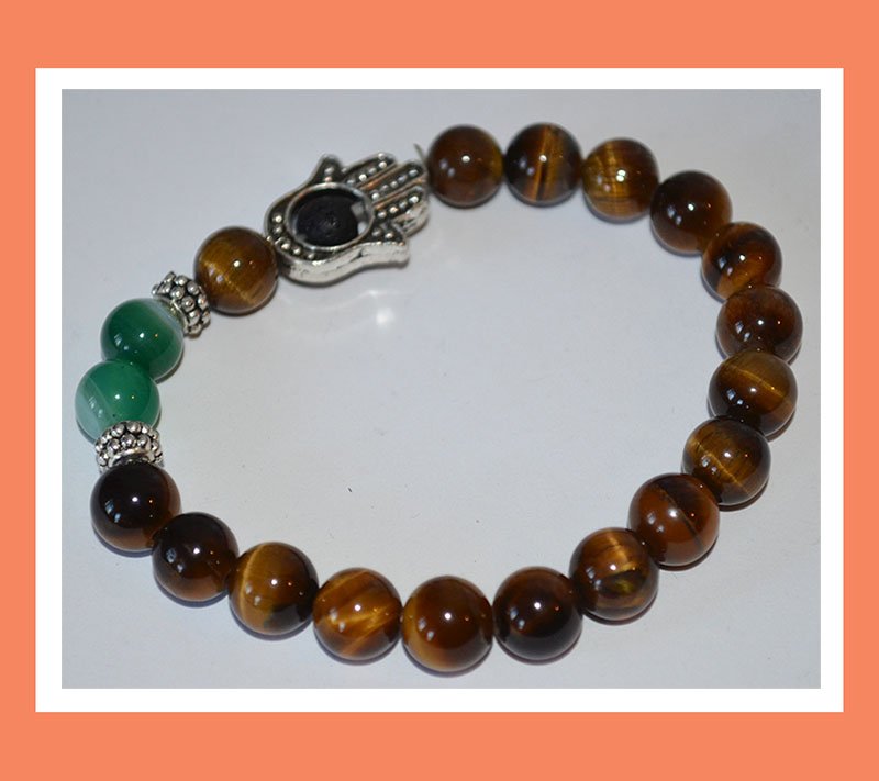 Tiger Eye Green Hakik Agate Gemstone Hamsa Bracelet - Image 4