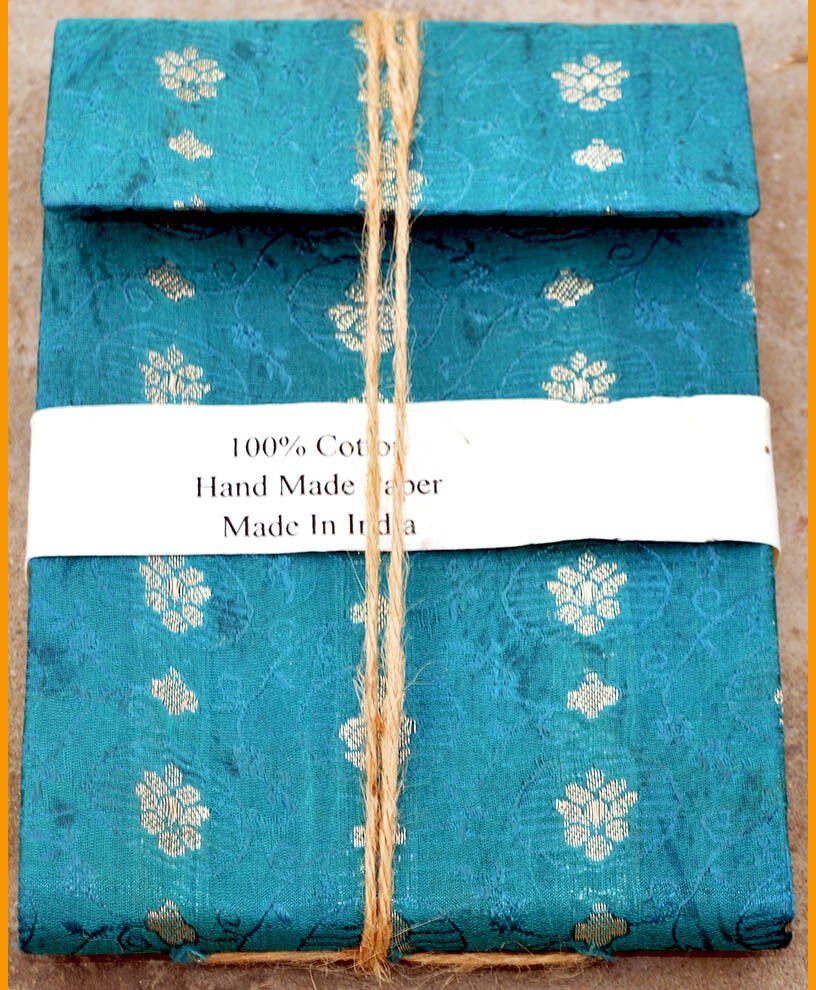Teal Brocade Cover Recycled Paper Journal Diary