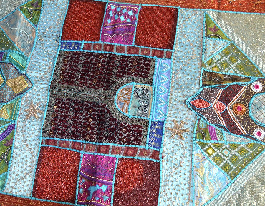Heavy Bead Work Hand Embroidered Antique Wall Tapestry - Image 2