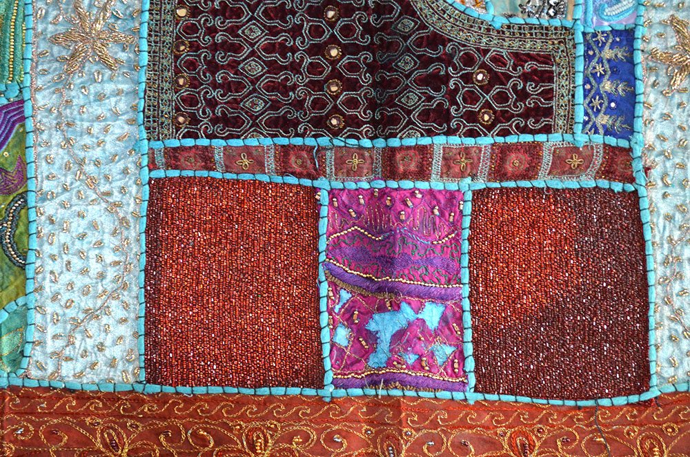Heavy Bead Work Hand Embroidered Antique Wall Tapestry - Image 3