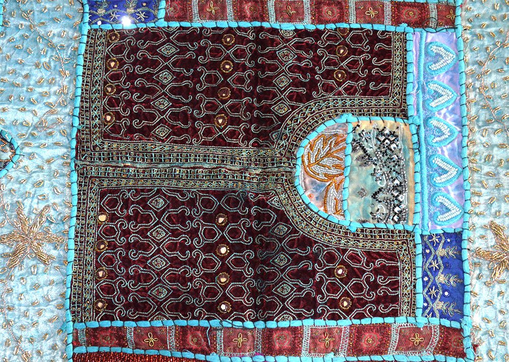 Heavy Bead Work Hand Embroidered Antique Wall Tapestry - Image 4