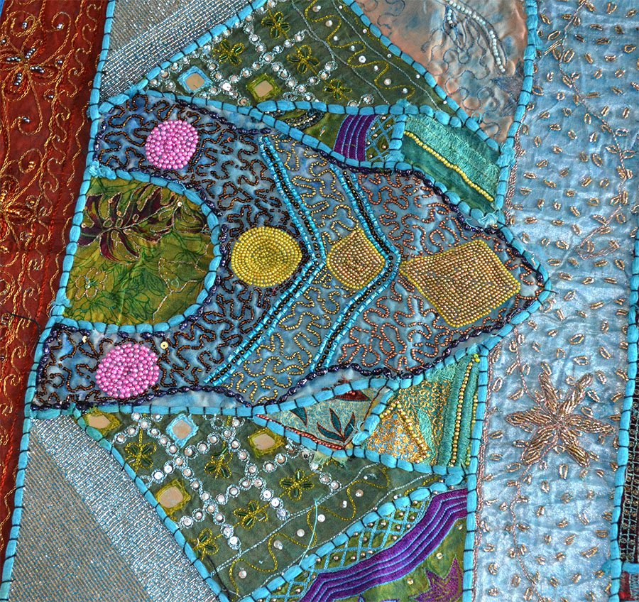 Heavy Bead Work Hand Embroidered Antique Wall Tapestry - Image 5