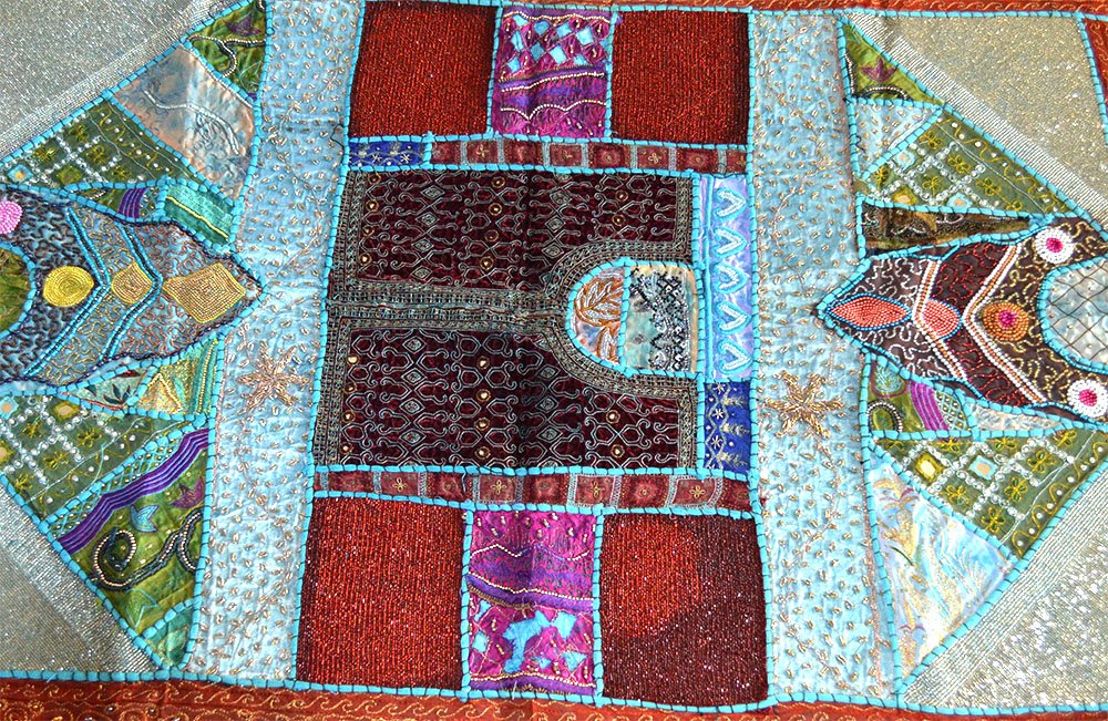 Heavy Bead Work Hand Embroidered Antique Wall Tapestry - Image 6