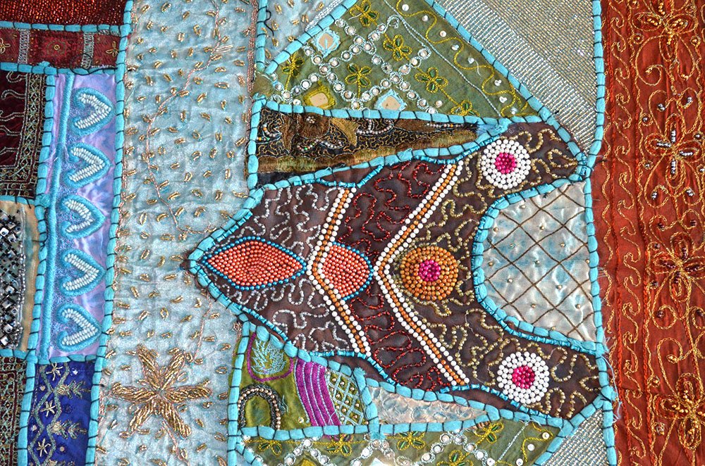 Heavy Bead Work Hand Embroidered Antique Wall Tapestry - Image 7