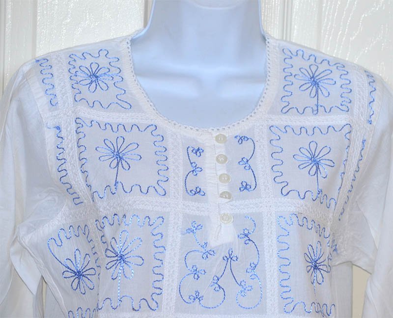 Embroidered White Cotton Tunic Top Kurti - Image 3