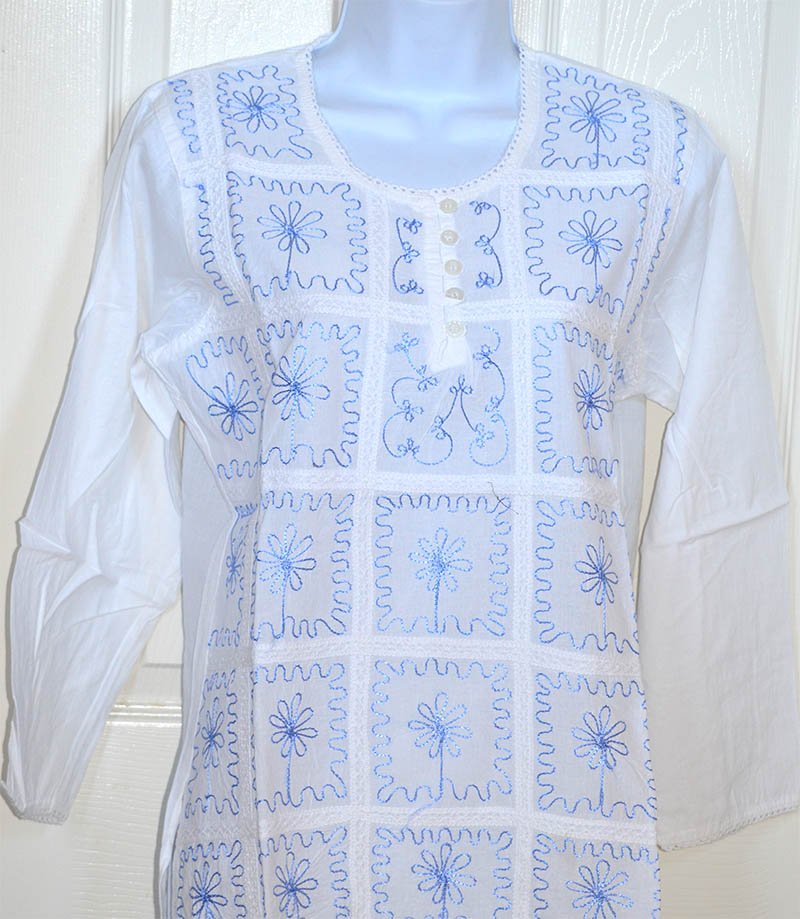 Embroidered White Cotton Tunic Top Kurti - Image 4