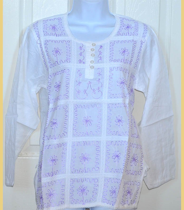 Embroidered White Cotton Tunic Top Kurti