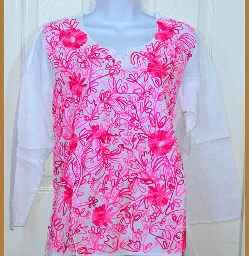 Embroidered White Cotton Tunic Top Kurti