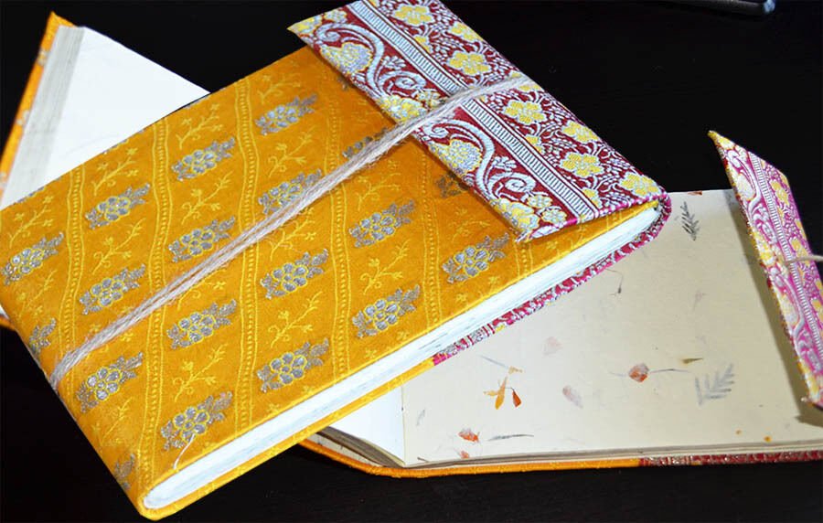 Yellow Brocade Cover Handmade Paper Journal Diary