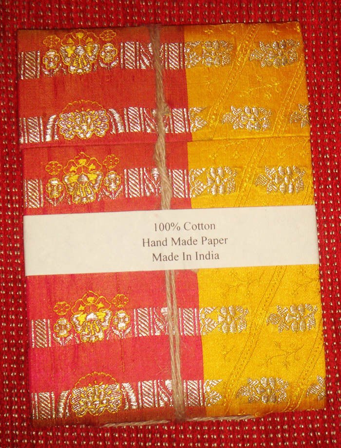 Yellow and Red Brocade Cover Handmade Paper Journal Diary